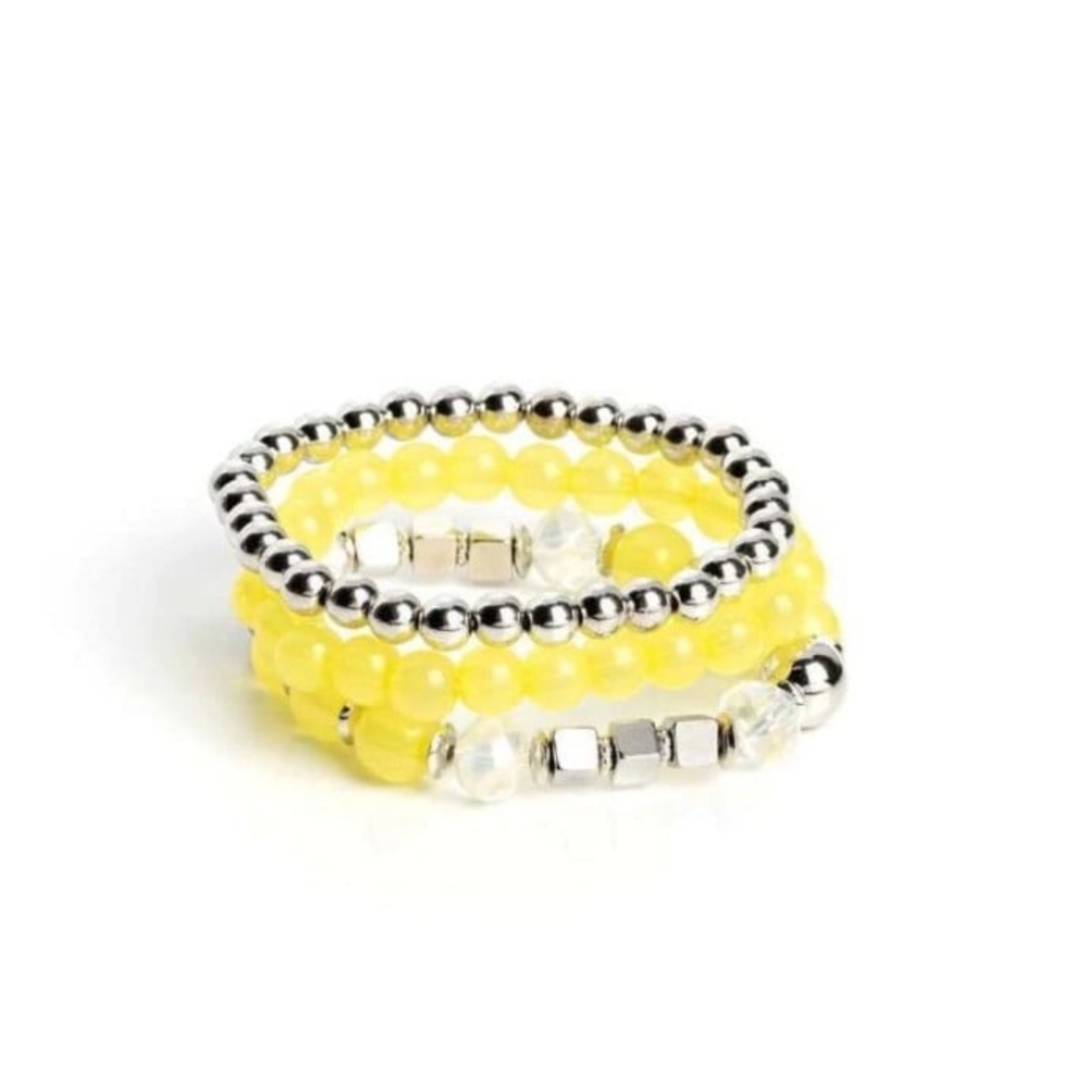 Paparazzi Yellow and Silver Bracelet Trio CUBE Your Ethusiasm Fashion Jewelry